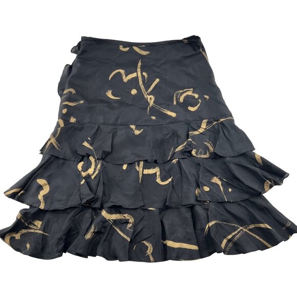 Lauren Ralph Lauren Womens Silk Ruffle Skirt Black/Gold Size 6 - Picture 1 of 6